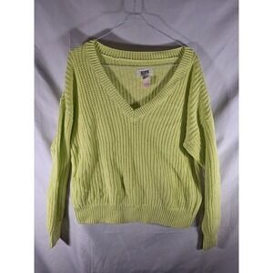 PINK Victoria's Secret V Neck Ribbed Knit Cotton Sweater Size L